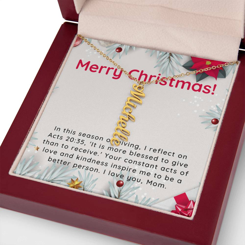 Personalised Name Necklace For Mom ~Acts 20:35~ (Vertical)