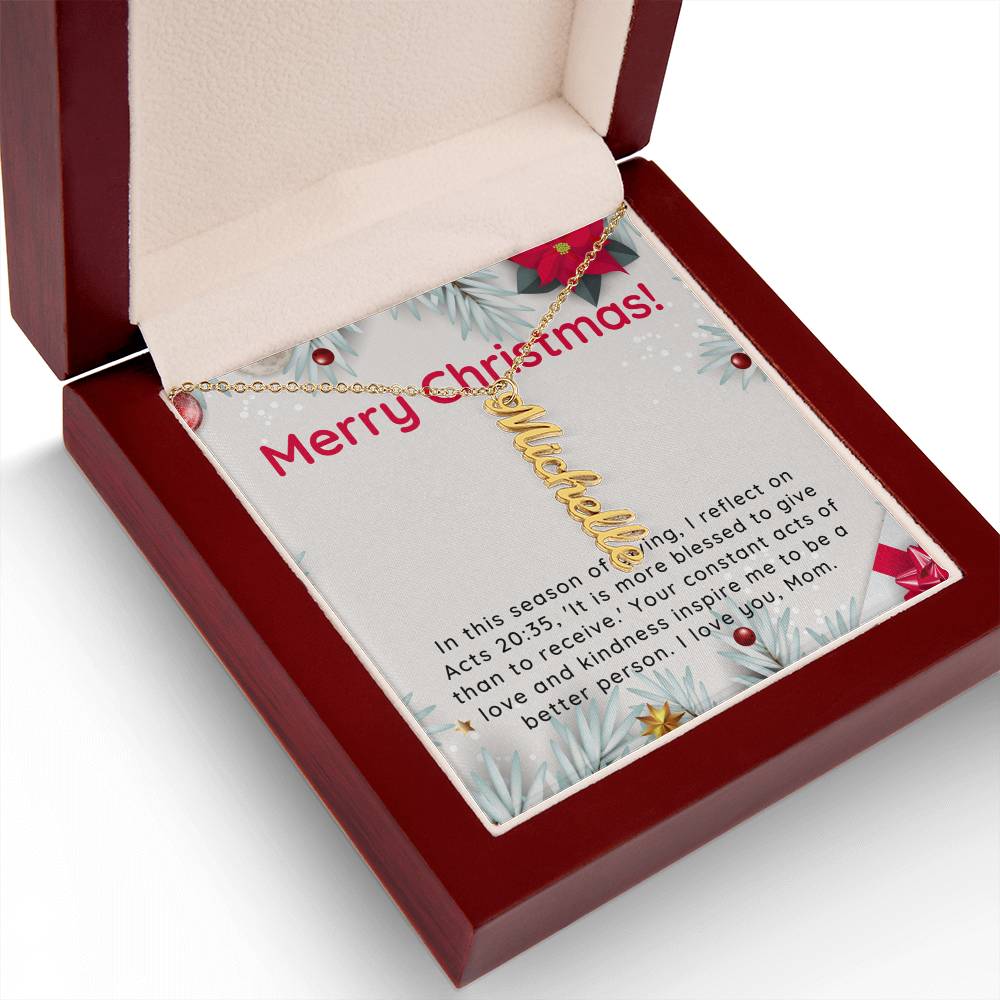 Personalised Name Necklace For Mom ~Acts 20:35~ (Vertical)