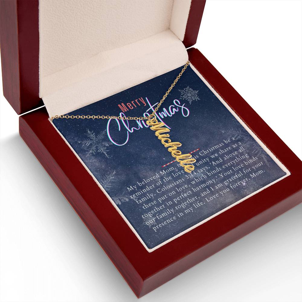 Personalised Name Necklace For Mom ~Colossians 3:14~ (Vertical)
