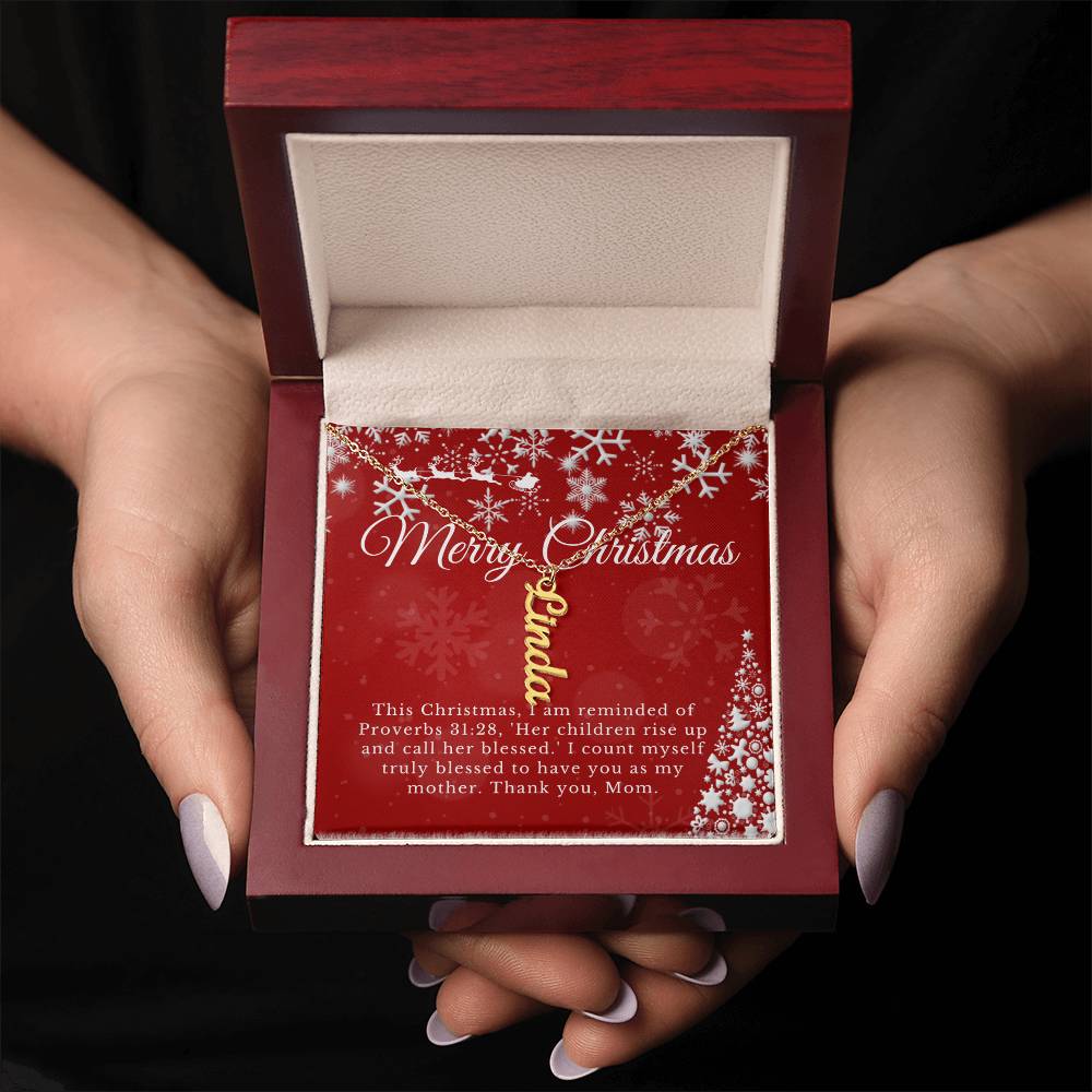 Personalised Name Necklace For Mom ~Proverbs 31:28~ (Vertical)