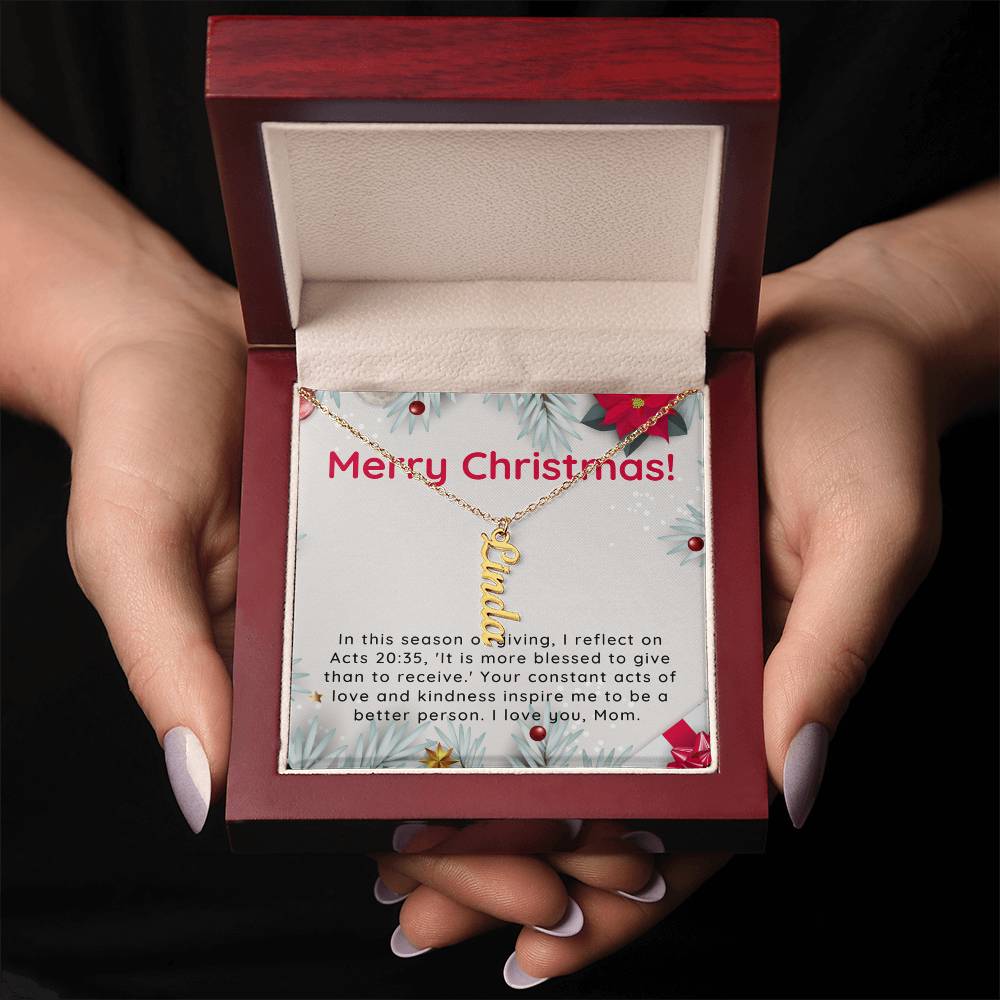 Personalised Name Necklace For Mom ~Acts 20:35~ (Vertical)