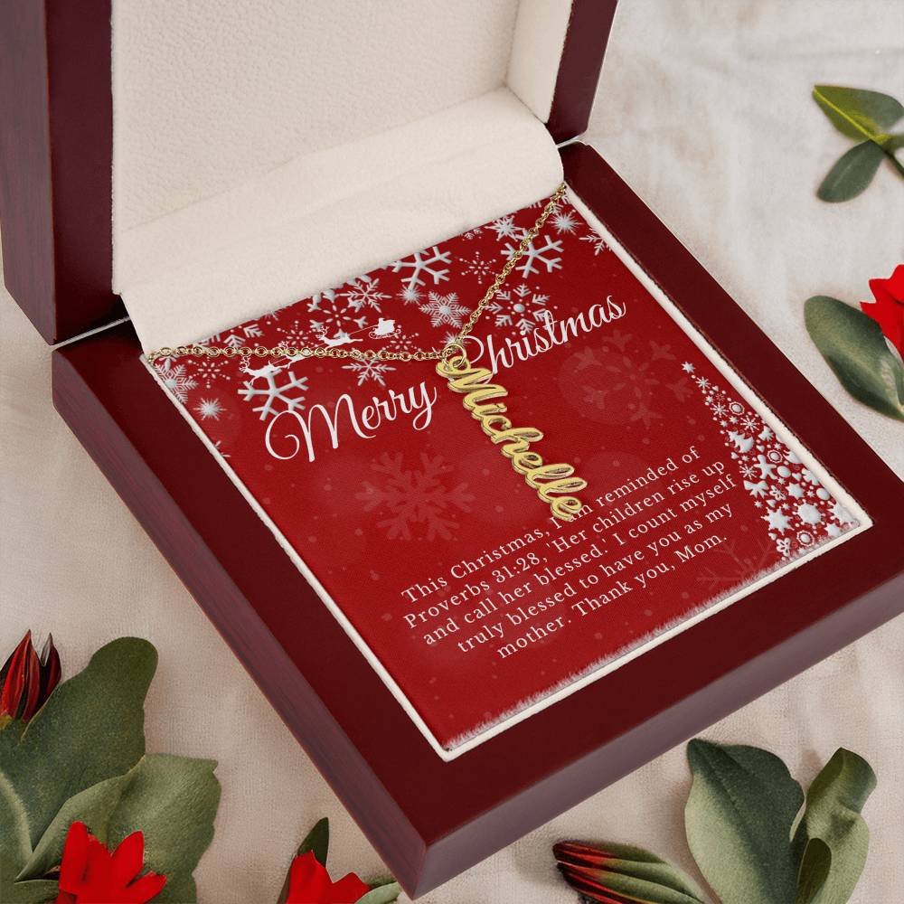 Personalised Name Necklace For Mom ~Proverbs 31:28~ (Vertical)