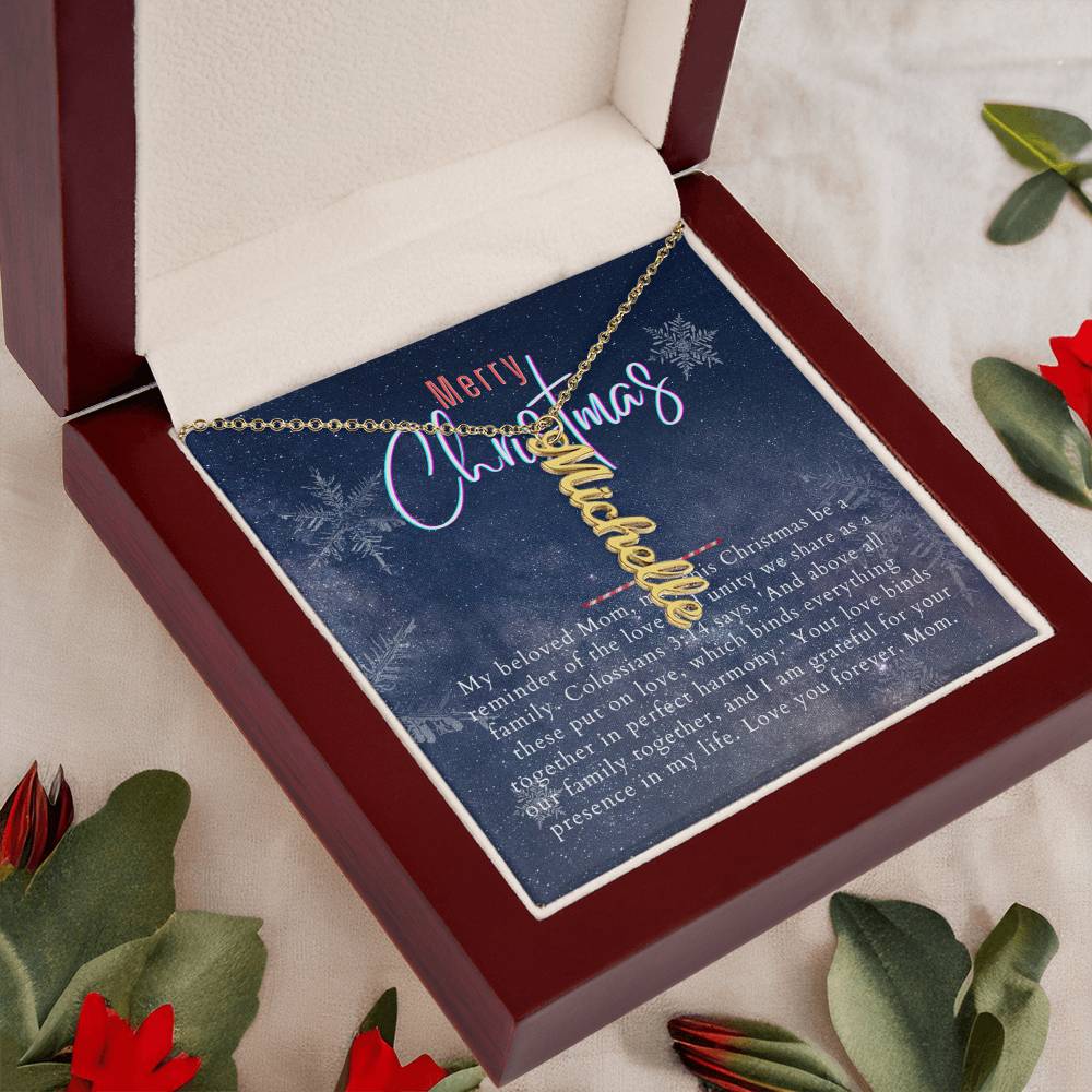 Personalised Name Necklace For Mom ~Colossians 3:14~ (Vertical)