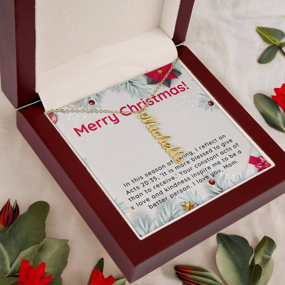 Personalised Name Necklace For Mom ~Acts 20:35~ (Vertical)