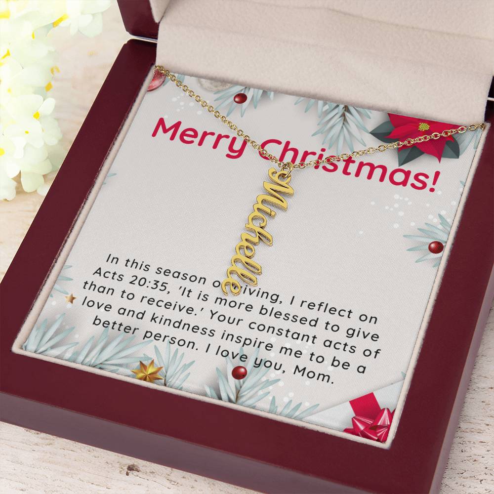 Personalised Name Necklace For Mom ~Acts 20:35~ (Vertical)