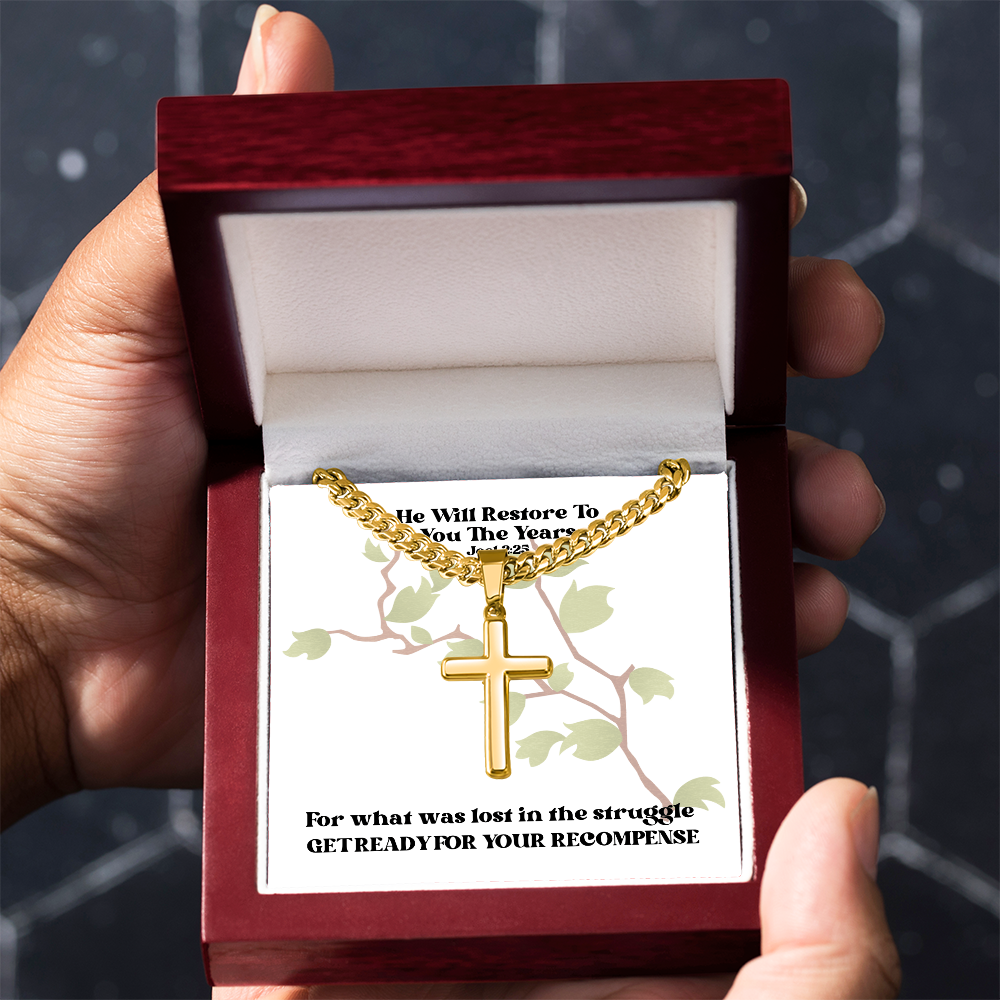 He Will Restore To You The Years (Joel 2:25) | Premium Sterling Silver Cuban Link Cross Necklace