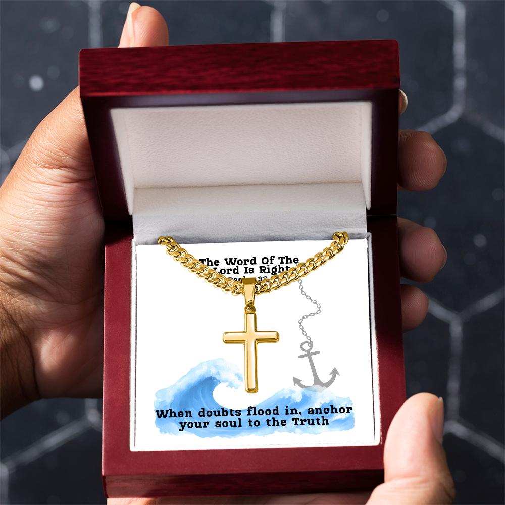 The Word Of The Lord Is Right (Psalm 33:4) | Premium Sterling Silver Cuban Link Cross Necklace
