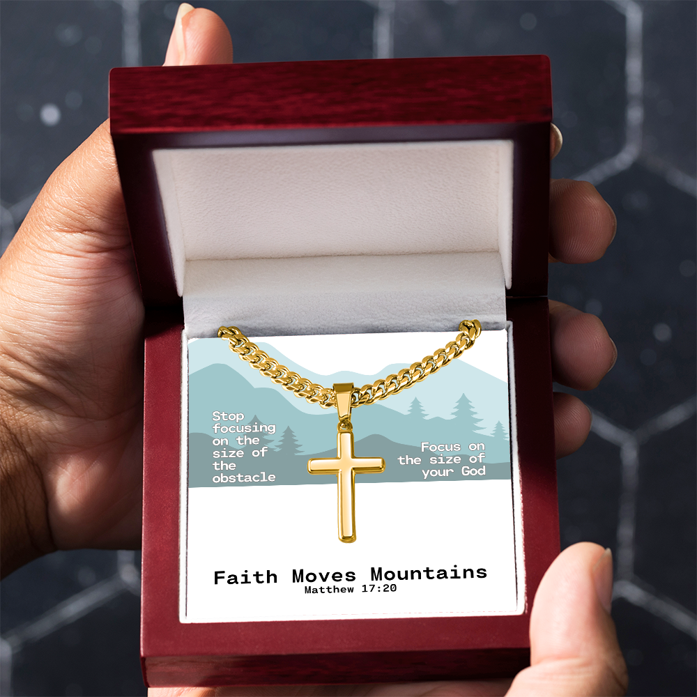 Faith Moves Mountains (Matthew 17:20) | Premium Sterling Silver Cuban Link Cross Necklace