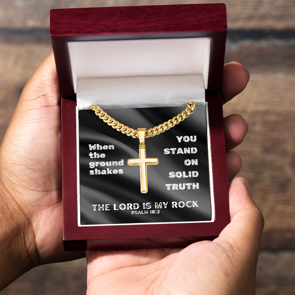 The Lord Is My Rock (Psalm 18:2) | Premium Sterling Silver Cuban Link Cross Necklace