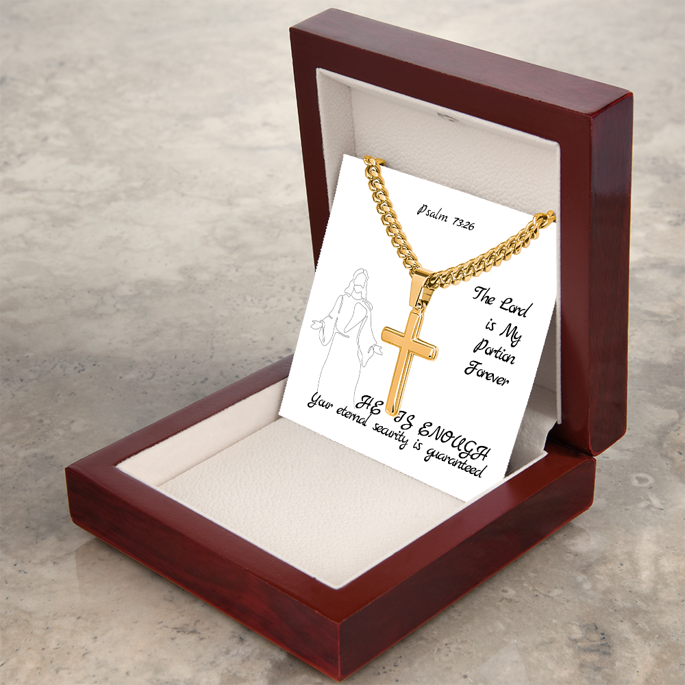 The Lord is My Portion Forever (Psalm 73:26) | Premium Sterling Silver Cuban Link Cross Necklace
