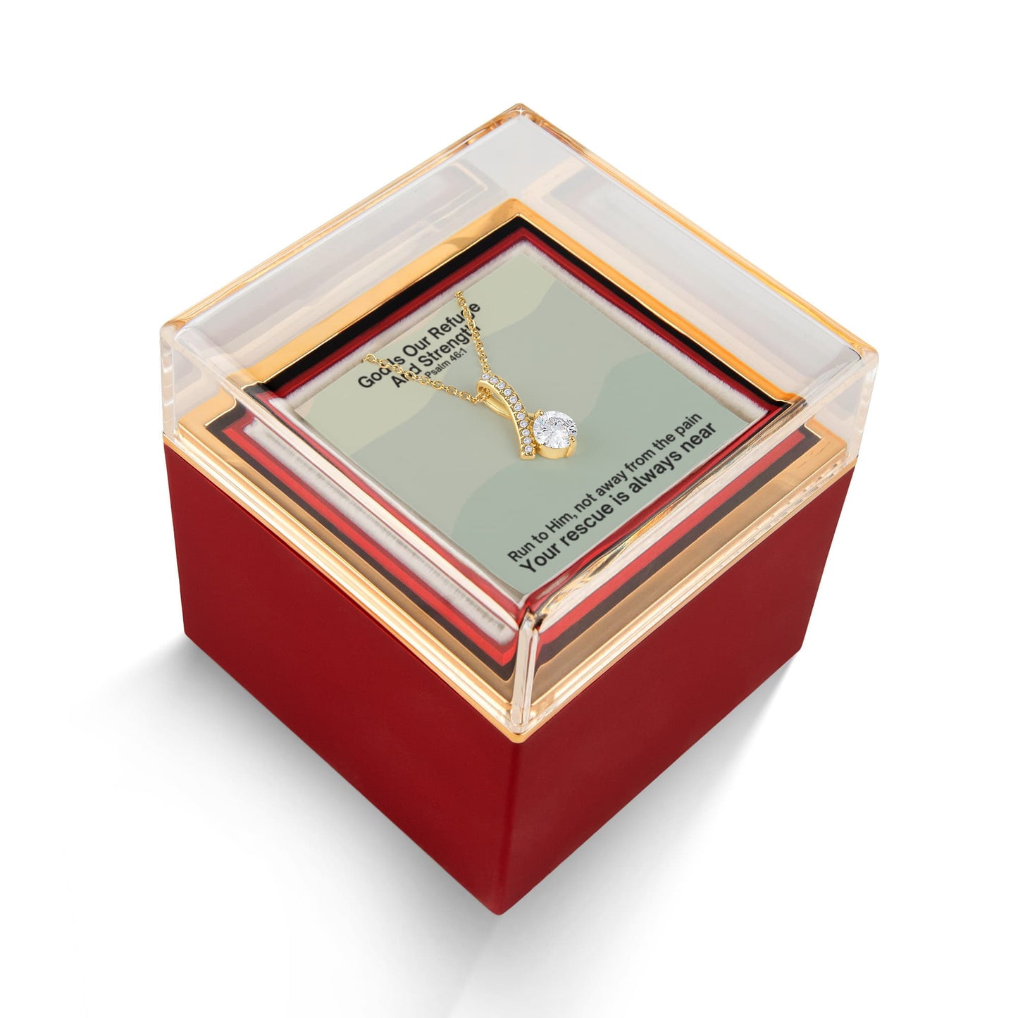 God Is Our Refuge And Strength (Psalm 46:1) | Alluring Beauty Necklace in Rotating Rose Gift Box