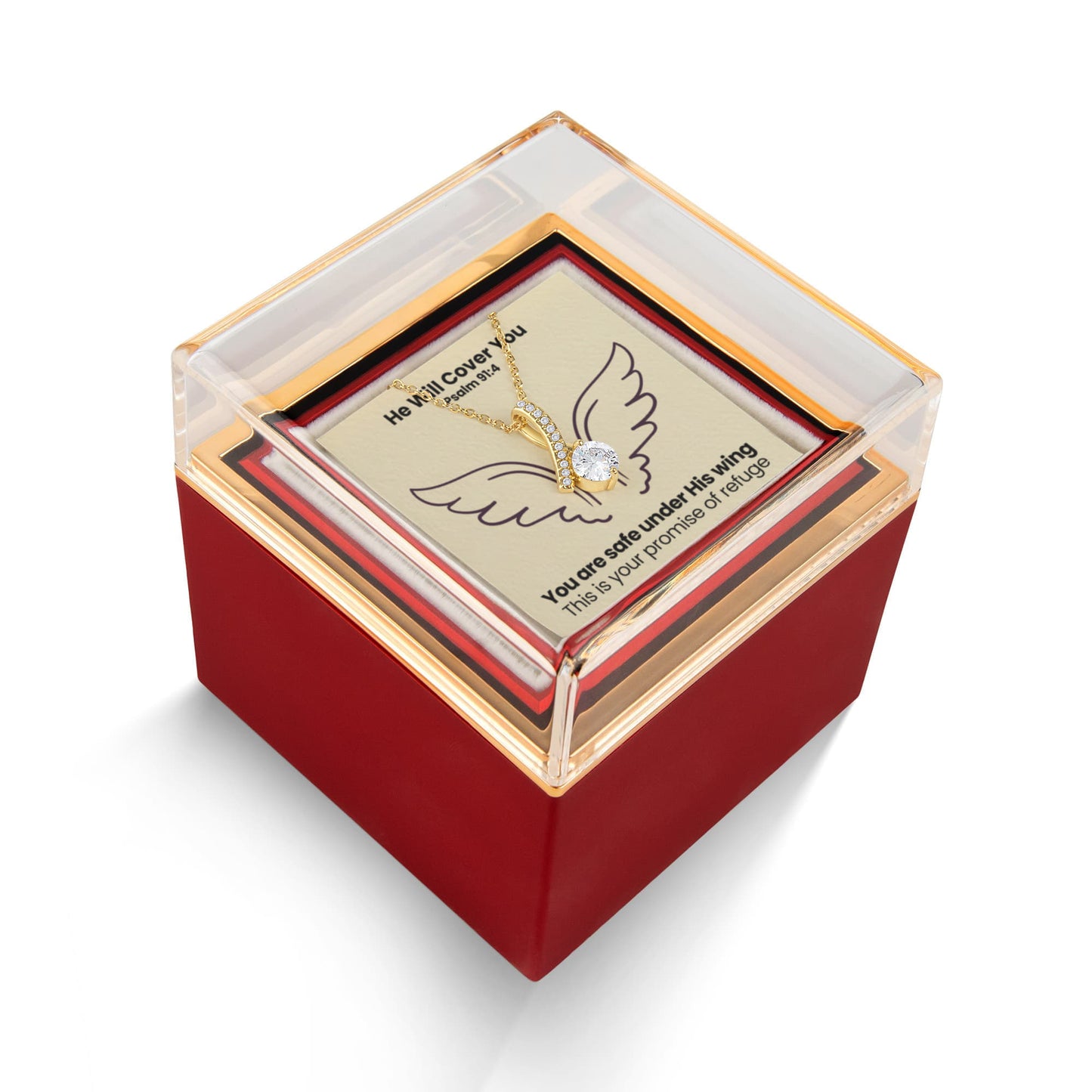 He Will Cover You (Psalm 91:4) | Alluring Beauty Necklace in Rotating Rose Gift Box