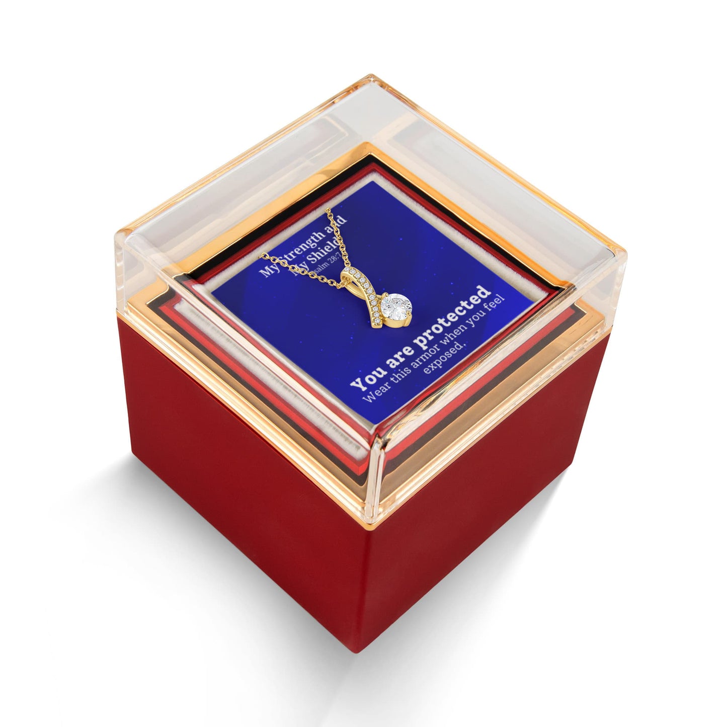 My Strength and My Shield (Psalm 28:7) | Alluring Beauty Necklace in Rotating Rose Gift Box