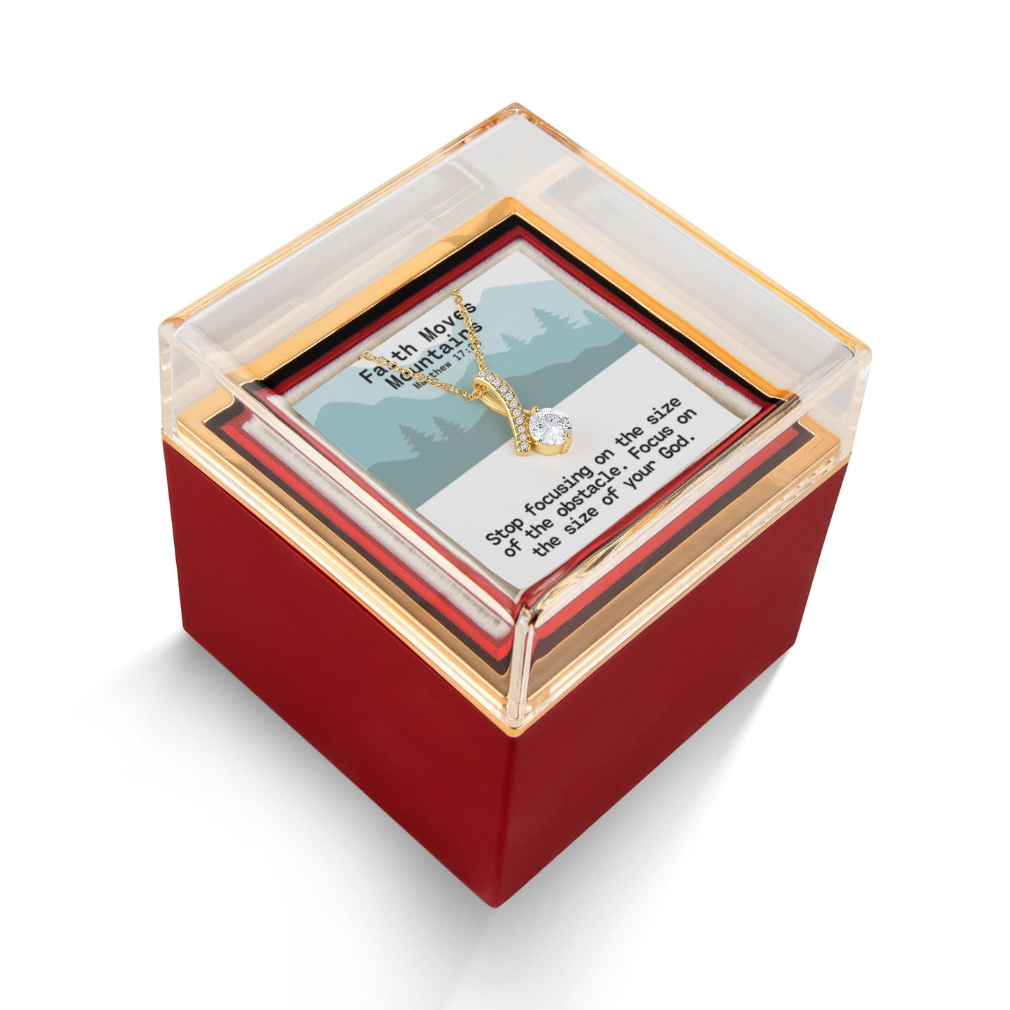 Faith Moves Mountains (Matthew 17:20) | Alluring Beauty Necklace in Rotating Rose Gift Box