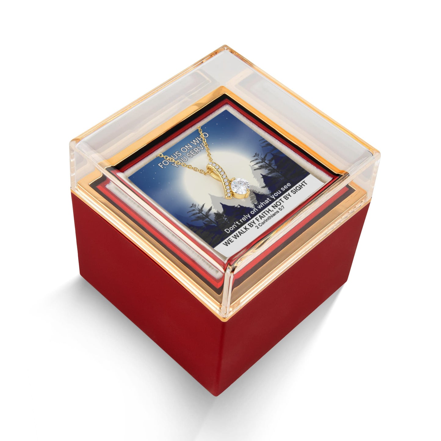 We Walk By Faith, Not By Sight (2 Corinthians 5:7) | Alluring Beauty Necklace in Rotating Rose Gift Box