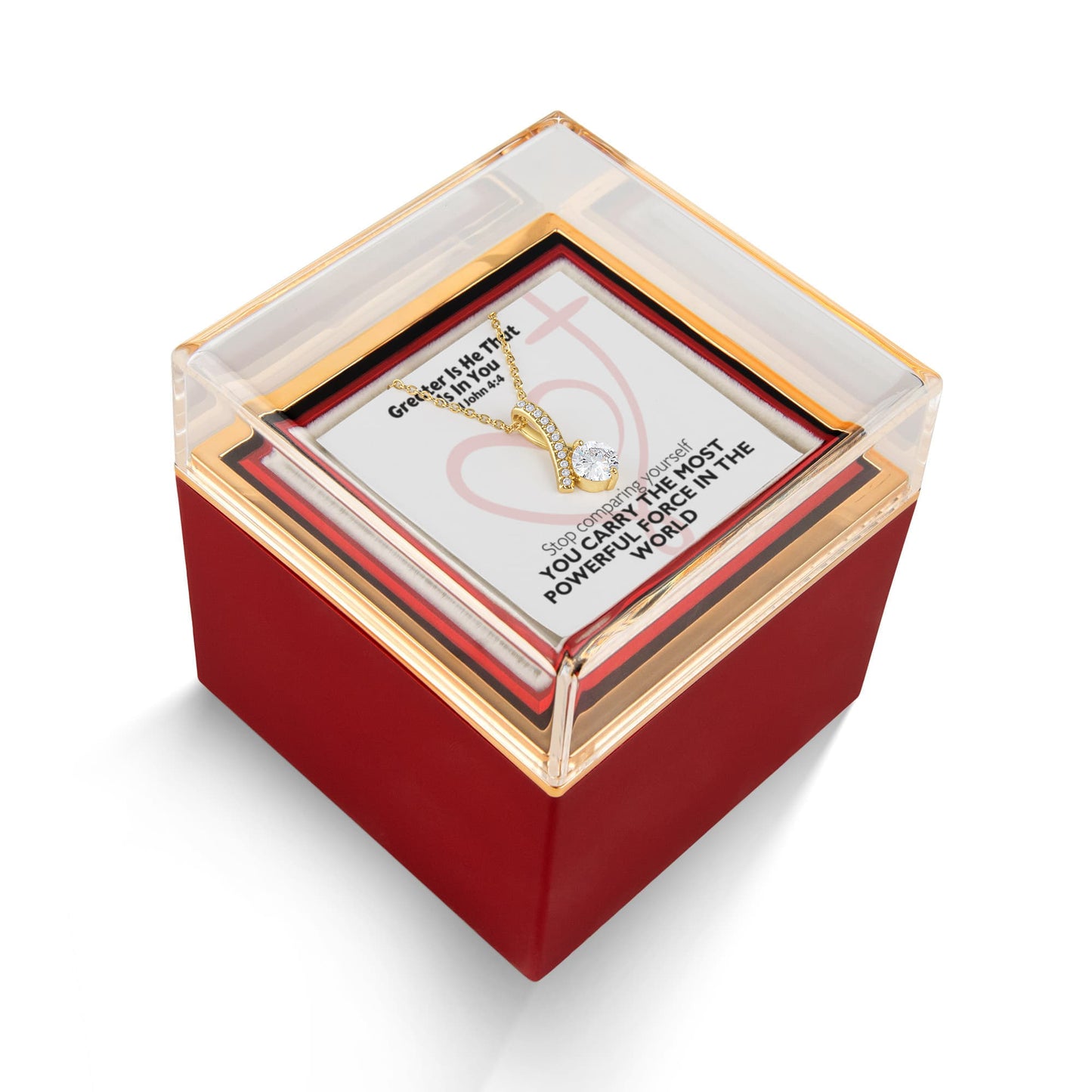 Greater Is He That Is In You (1 John 4:4) | Alluring Beauty Necklace in Rotating Rose Gift Box