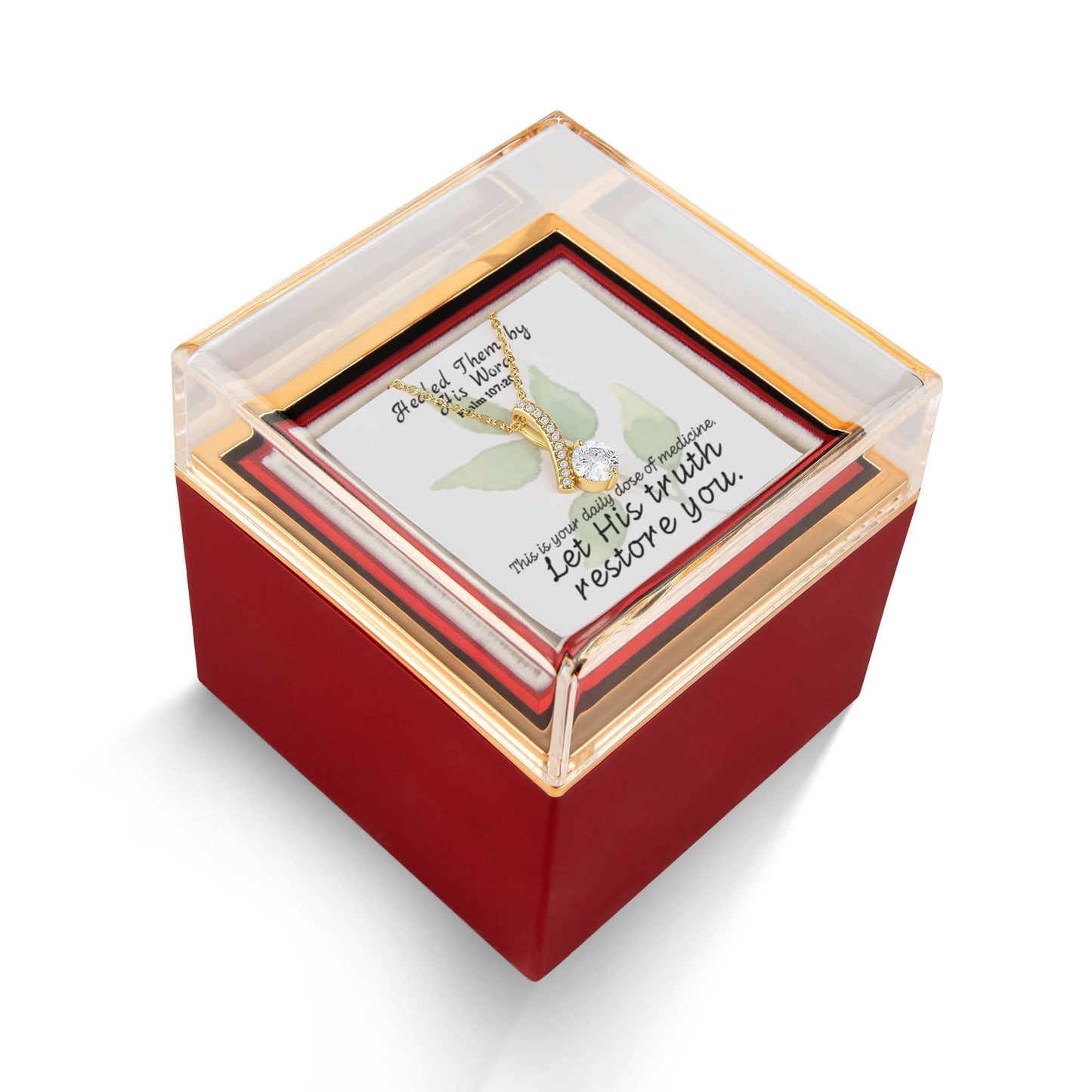 Healed Them By His Words (Psalm 107:20) | Alluring Beauty Necklace in Rotating Rose Gift Box