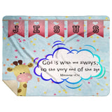 Hope Inspiring Kids Snuggly Blanket - God Is With Me Always ~Matthew 28:20~ (Design: Giraffe 2)
