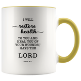 Typography Dishwasher Safe Accent Mugs - I Will Restore Health To You ~Jeremiah 30:17~