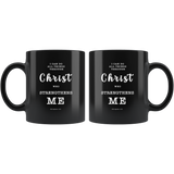 Typography Dishwasher Safe Black Mugs - Christ Strengthens Me ~Philippians 4:13~