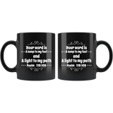 Bible Verses Black Mugs - Psalm 119:105 (Design 1) - Meditate Healing Christian Store