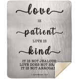 Typography Premium Sherpa Mink Blanket - Love Is Patient Love Is Kind ~1 Corinthians 13:4~