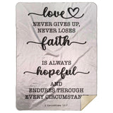 Typography Premium Sherpa Mink Blanket - Love Is Patient Love Is Kind ~1 Corinthians 13:4~