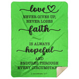 Typography Premium Sherpa Mink Blanket - Love Is Patient Love Is Kind ~1 Corinthians 13:4~