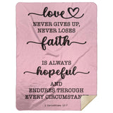 Typography Premium Sherpa Mink Blanket - Love Is Patient Love Is Kind ~1 Corinthians 13:4~