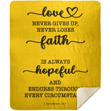 Typography Premium Sherpa Mink Blanket - Love Never Gives Up ~1 Corinthians 13:7~