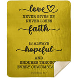 Typography Premium Sherpa Mink Blanket - Love Never Gives Up ~1 Corinthians 13:7~