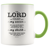 Typography Dishwasher Safe Accent Mugs - The Lord Is My Rock & Fortress ~Psalm 18:2~