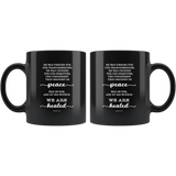 Typography Dishwasher Safe Black Mugs - With His Stripes, We Are Healed ~Isaiah 53:5~