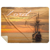 Bible Verses Premium Sherpa Mink Blanket - Cast Your Burden On The Lord ~Psalm 55:22~