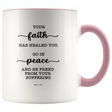 Typography Dishwasher Safe Accent Mugs - Be Healed of Affliction ~Mark 5:34~