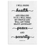 Minimalist Typography Framed Canvas - I Will Bring Health & Healing ~Jeremiah 33:6~
