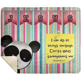 Hope Inspiring Kids Snuggly Blanket - Christ Strengthens Me ~Philippians 4:13~ (Design: Panda 1)
