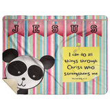 Hope Inspiring Kids Snuggly Blanket - Christ Strengthens Me ~Philippians 4:13~ (Design: Panda 1)