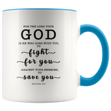 Typography Dishwasher Safe Accent Mugs - The Lord My God Saves Me ~Deuteronomy 20:4~