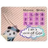 Cozy Plush Baby Milestone Blanket - I Am A Child Of God ~John 1:12~ (Design: Panda 2)