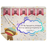 Hope Inspiring Kids Snuggly Blanket - Christ Strengthens Me ~Philippians 4:13~ (Design: Monkey)