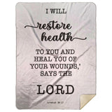 Typography Premium Sherpa Mink Blanket - I Will Restore Health To You ~Jeremiah 30:17~