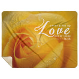 Bible Verses Premium Sherpa Mink Blanket - Love Never Gives Up ~1 Corinthians 13:7~