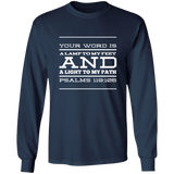 Bible Verse Long Shirt Ultra Cotton T-Shirt - "Psalm 119:105" Design 11 (White Font) - Meditate Healing Christian Store