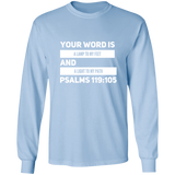 Bible Verse Long Shirt Ultra Cotton T-Shirt - "Psalm 119:105" Design 21 (White Font) - Meditate Healing Christian Store