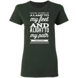 Bible Verse Ladies' 5.3 oz. T-Shirt - "Psalm 119:105" Design 15 (White Font) - Meditate Healing Christian Store