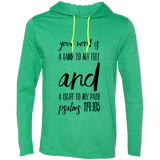 Bible Verse Men Long Sleeve T-Shirt Hoodie - "Psalm 119:105" Design 9 (Black Font) - Meditate Healing Christian Store