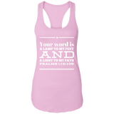 Bible Verse Ladies Ideal Racerback Tank - "Psalm 119:105" Design 10 (White Font) - Meditate Healing Christian Store