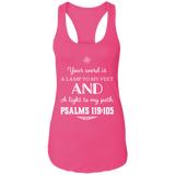 Bible Verse Ladies Ideal Racerback Tank - "Psalm 119:105" Design 5 (White Font) - Meditate Healing Christian Store