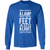 Bible Verse Long Shirt Ultra Cotton T-Shirt - "Psalm 119:105" Design 4 (White Font) - Meditate Healing Christian Store